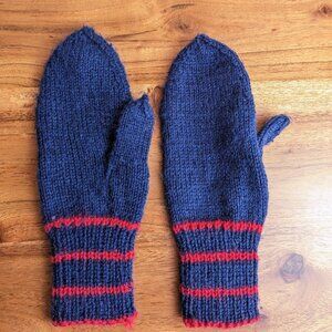 Child's Handmade Knit Mittens with Red Stripes